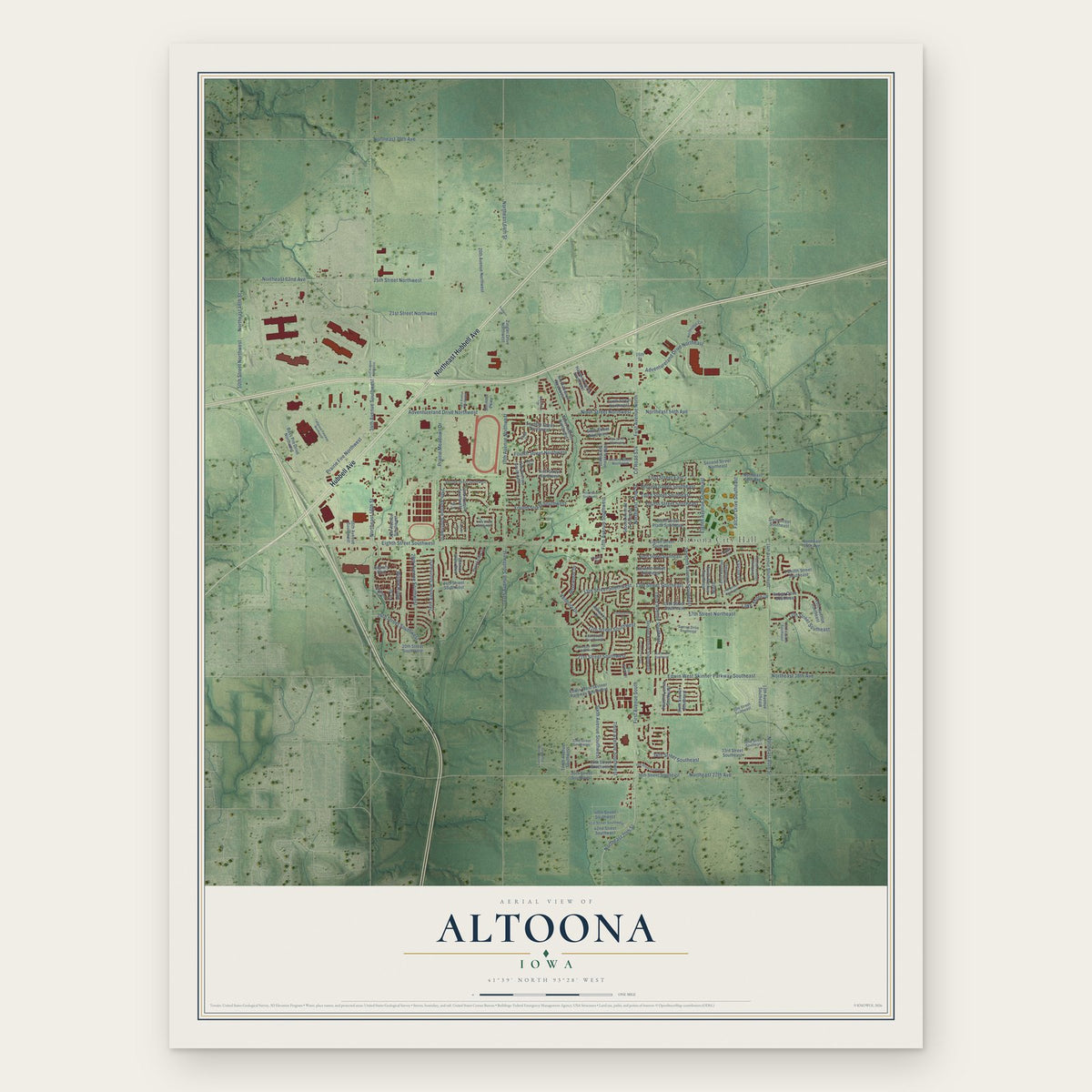 Altoona, Iowa map print, the full design