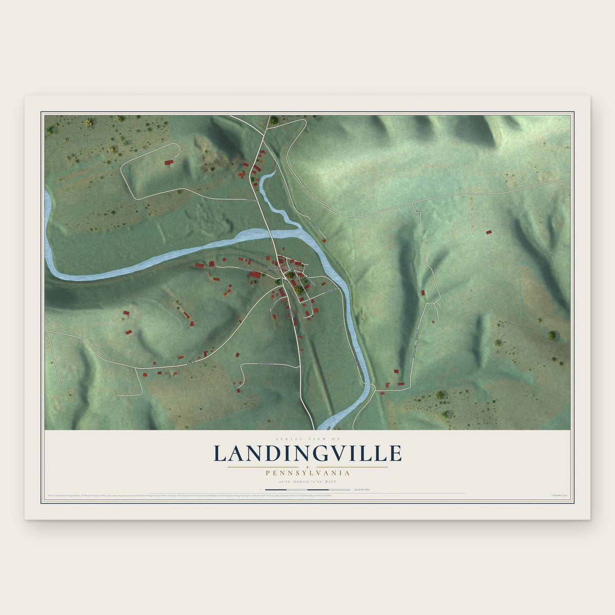 Landingville, Pennsylvania map print, the full design