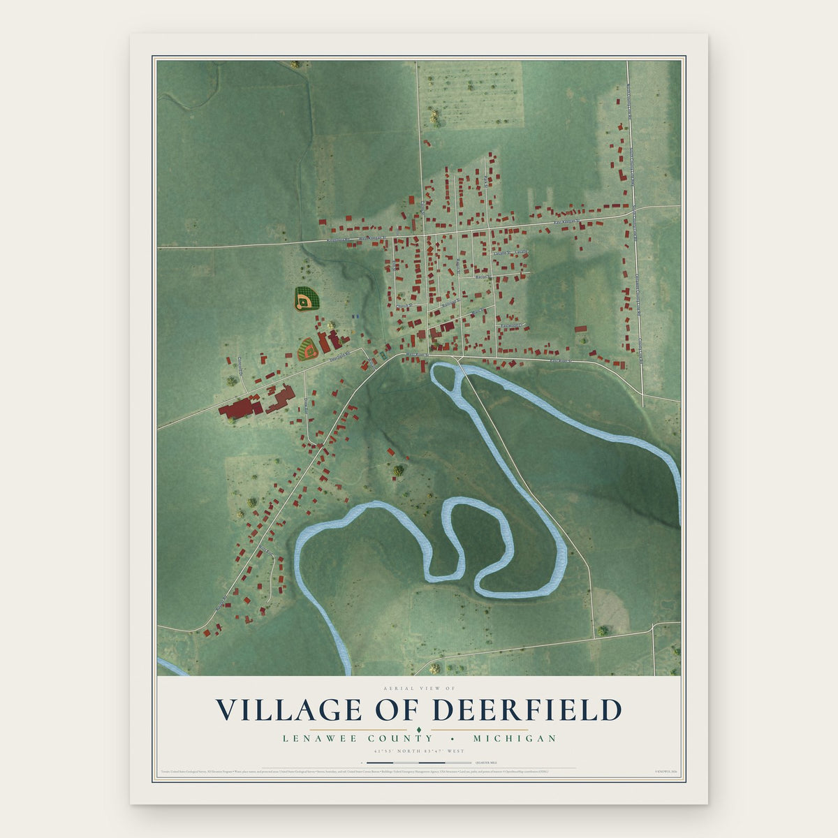 Deerfield, Michigan map print, the full design