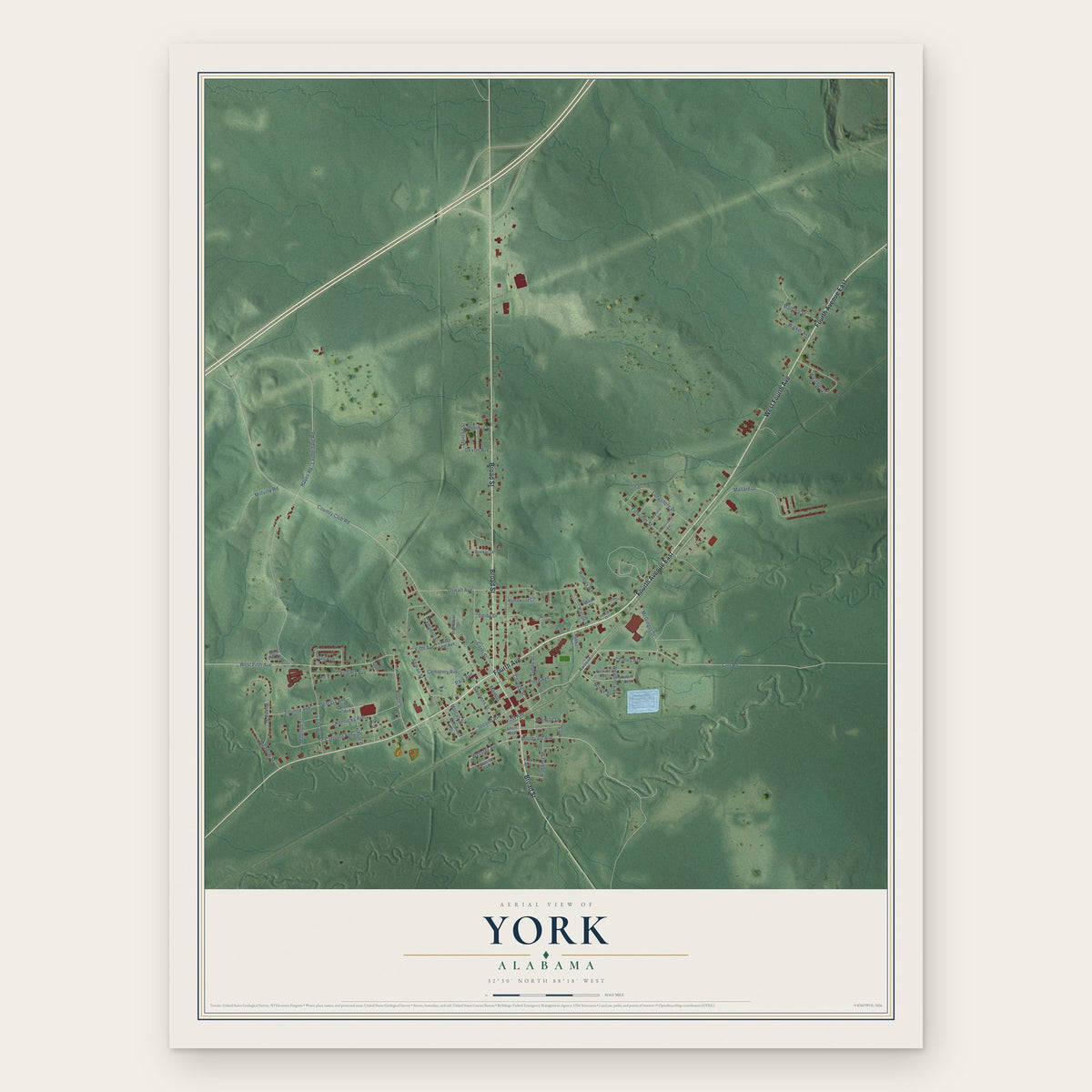 York, Alabama map print, the full design