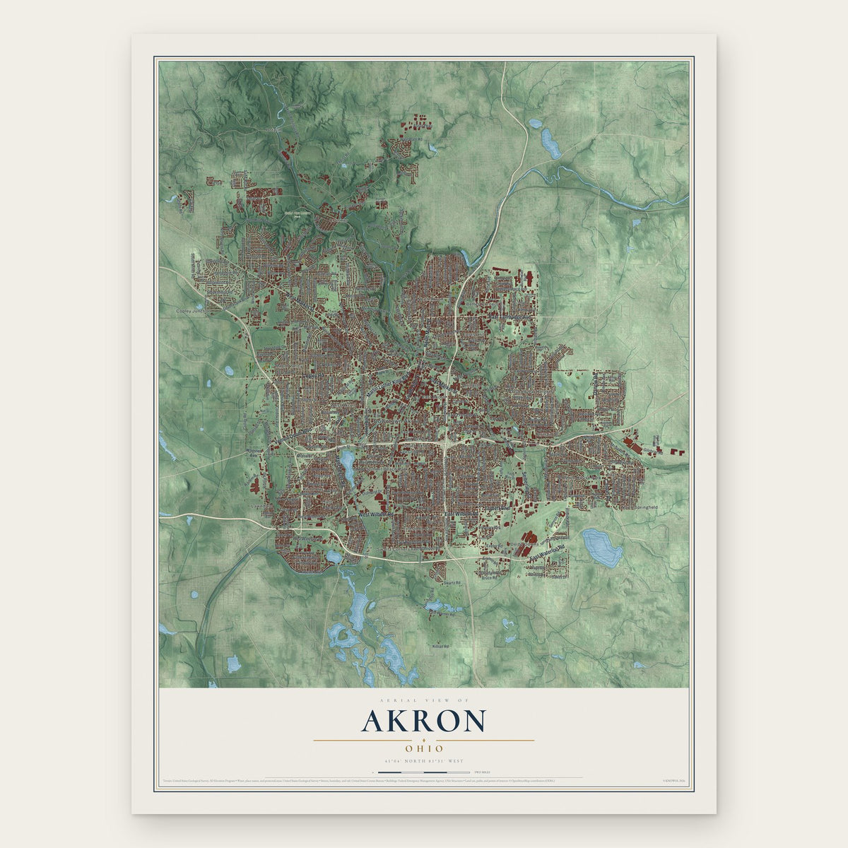Akron, Ohio map print, the full design