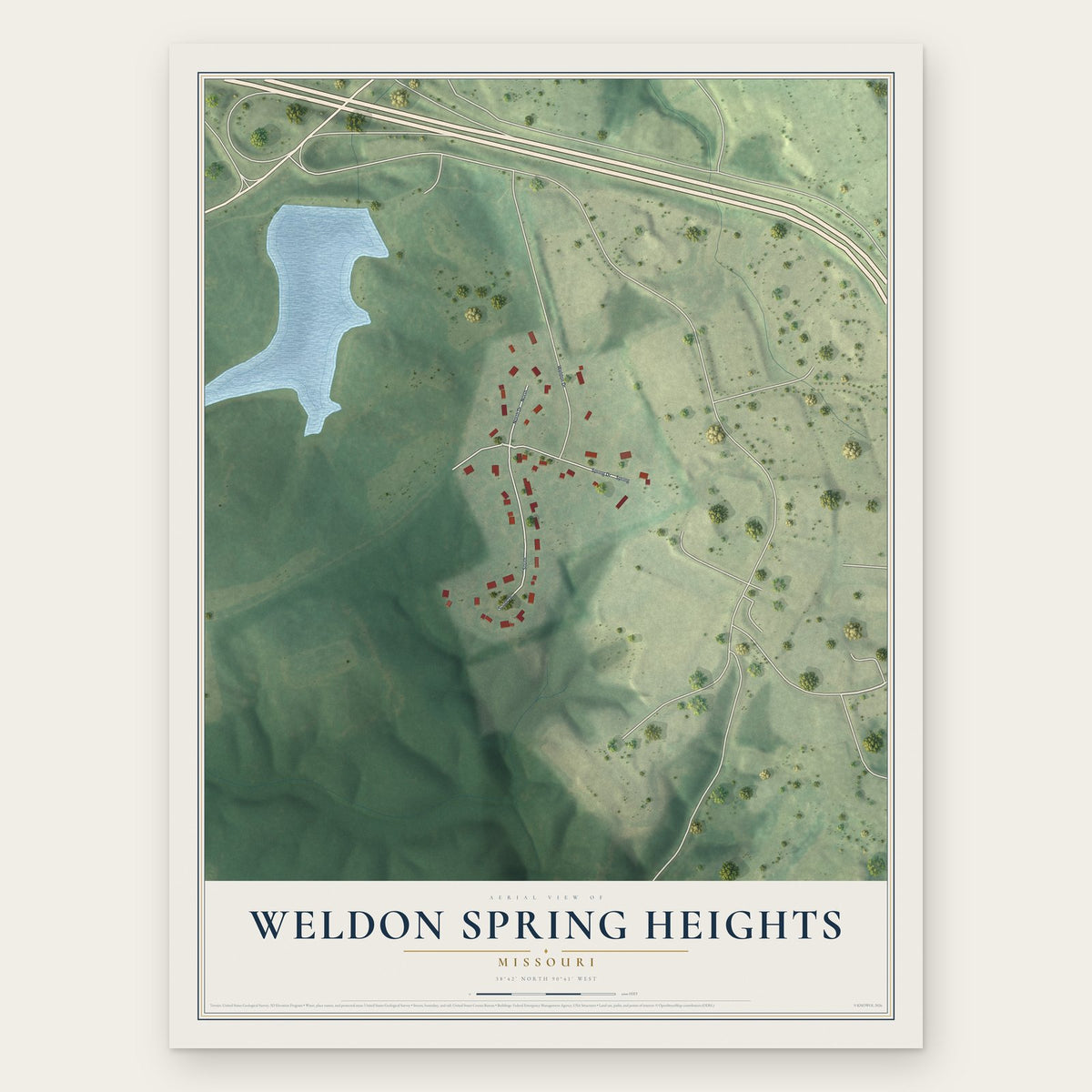 Weldon Spring Heights, Missouri map print, the full design