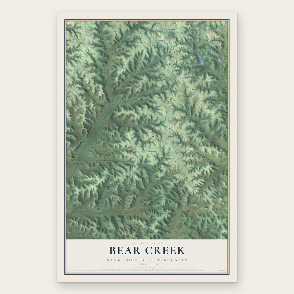 Bear Creek, Sauk County, Wisconsin map print, the full design