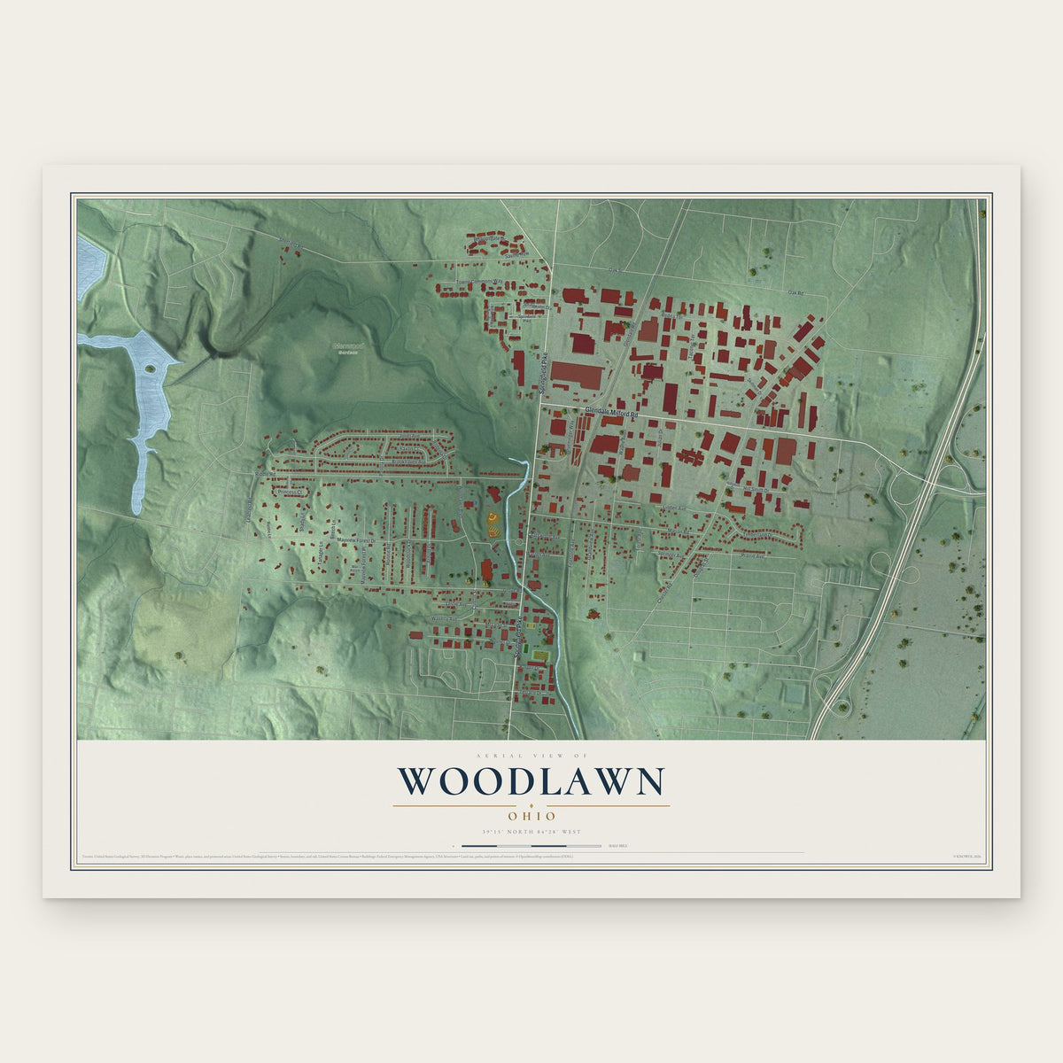 Woodlawn, Ohio map print, the full design