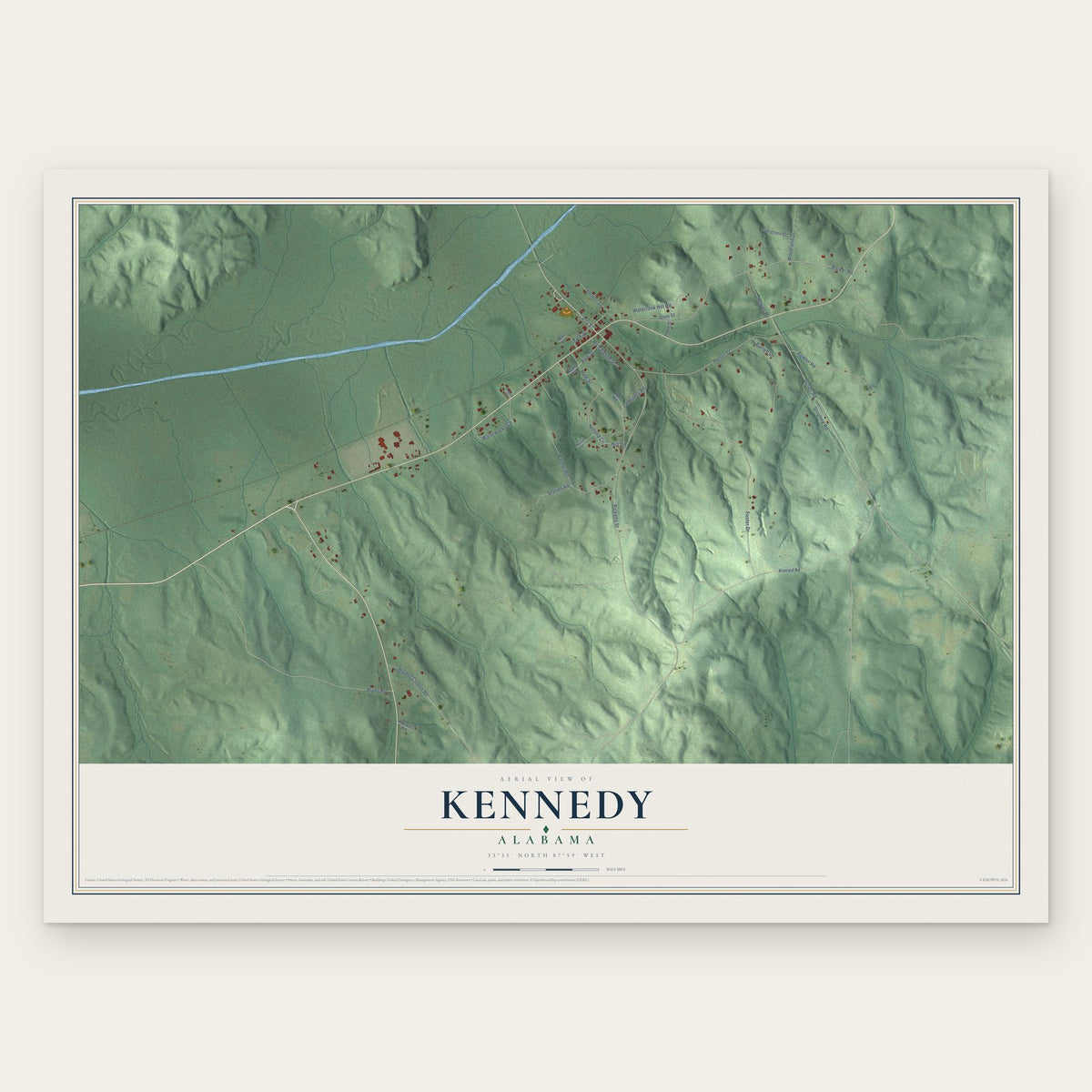 Kennedy, Alabama map print, the full design