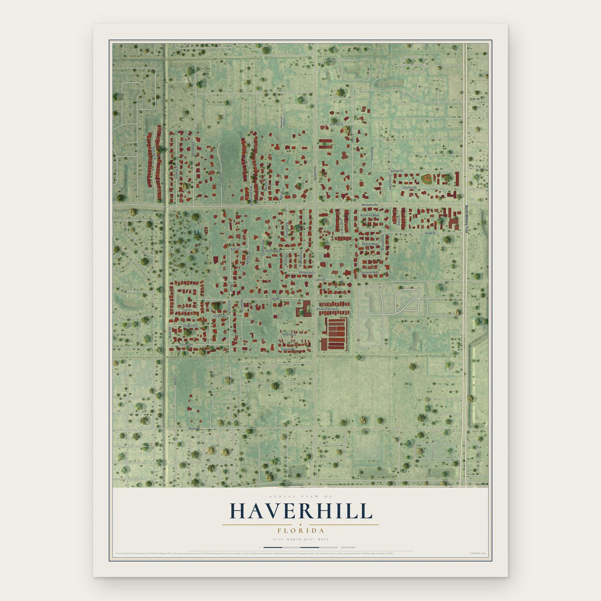 Haverhill, Florida map print, the full design