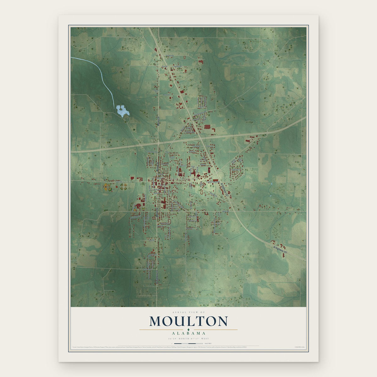 Moulton, Alabama map print, the full design
