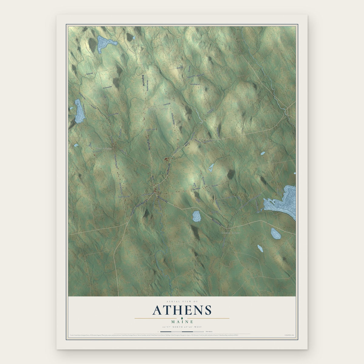Athens, Maine map print, the full design
