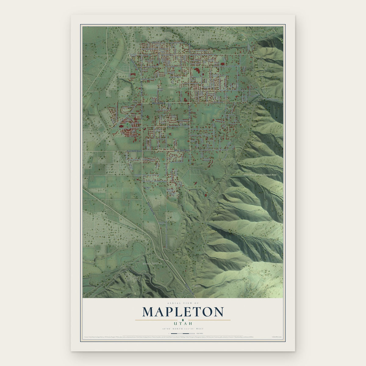 Mapleton, Utah map print, the full design