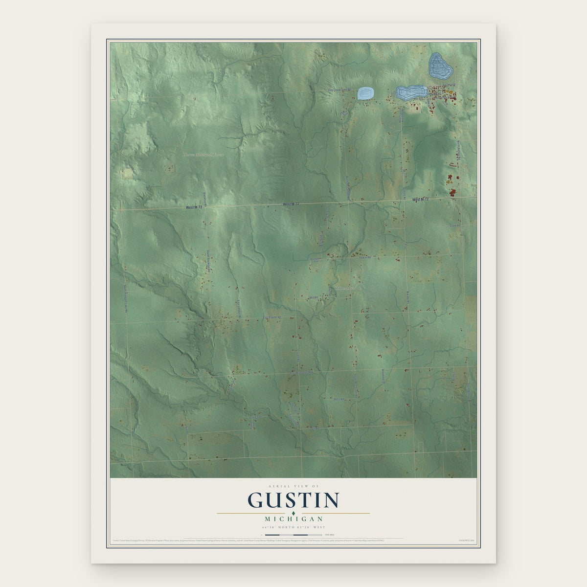 Gustin, Michigan map print, the full design