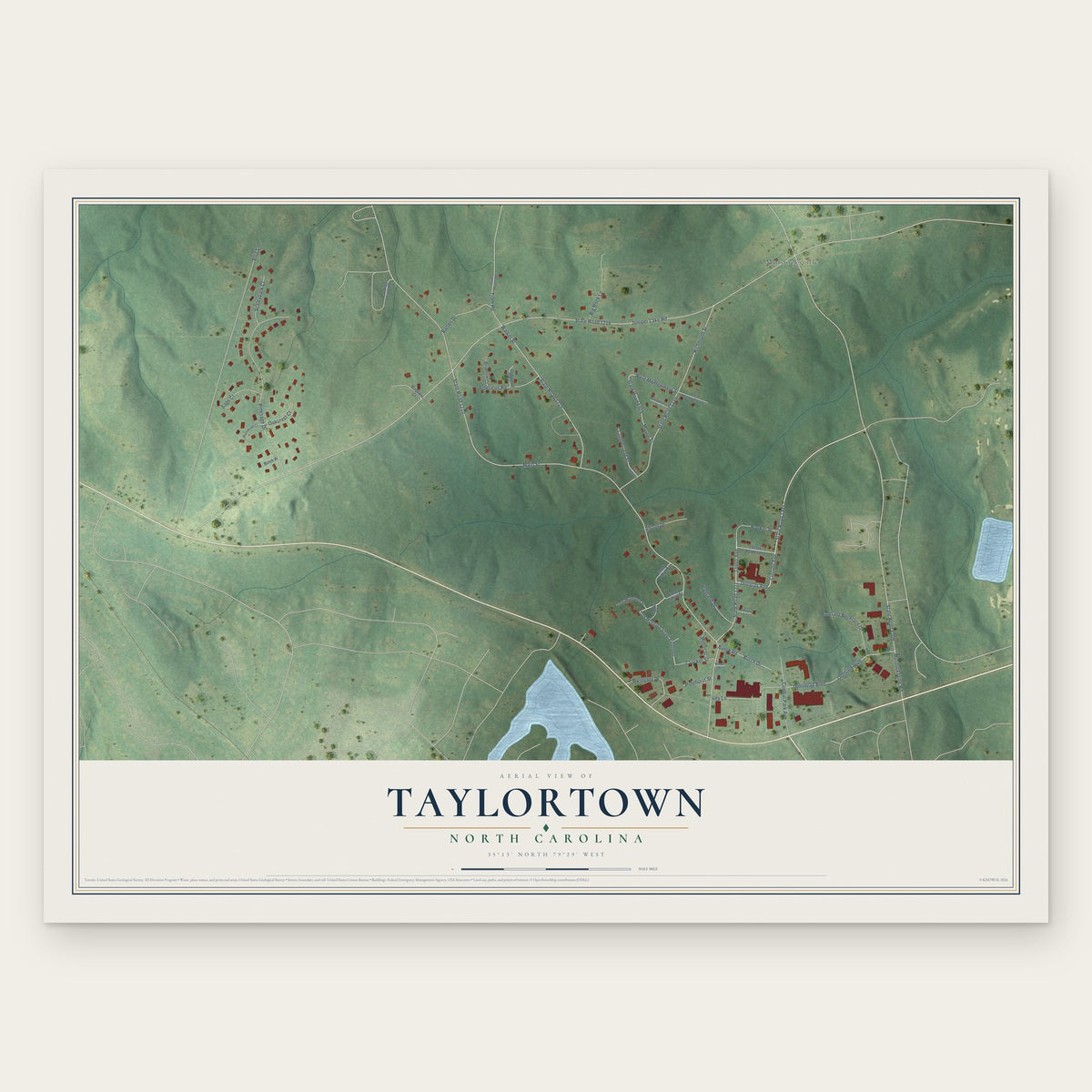 Taylortown, North Carolina map print, the full design