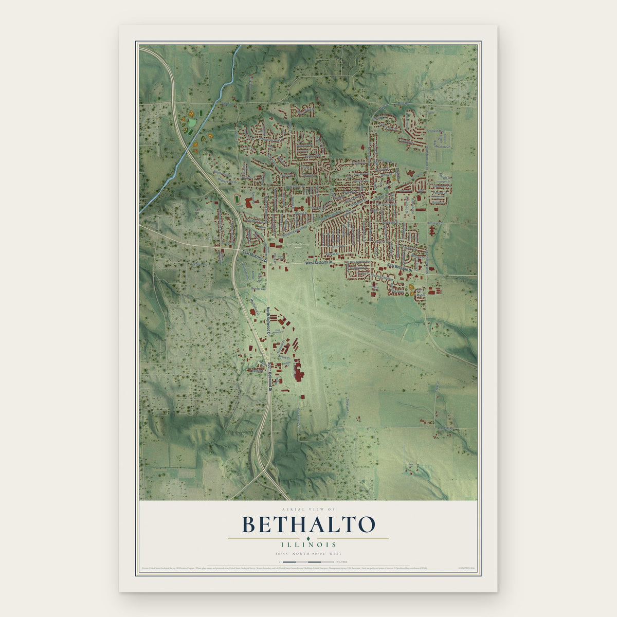 Bethalto, Illinois map print, the full design