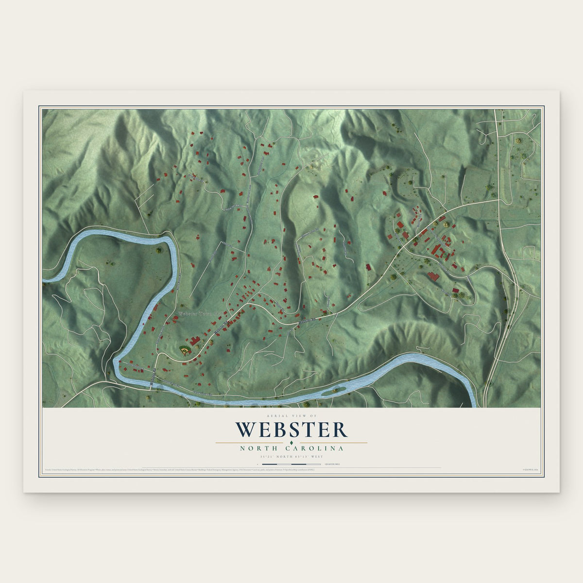 Webster, North Carolina map print, the full design