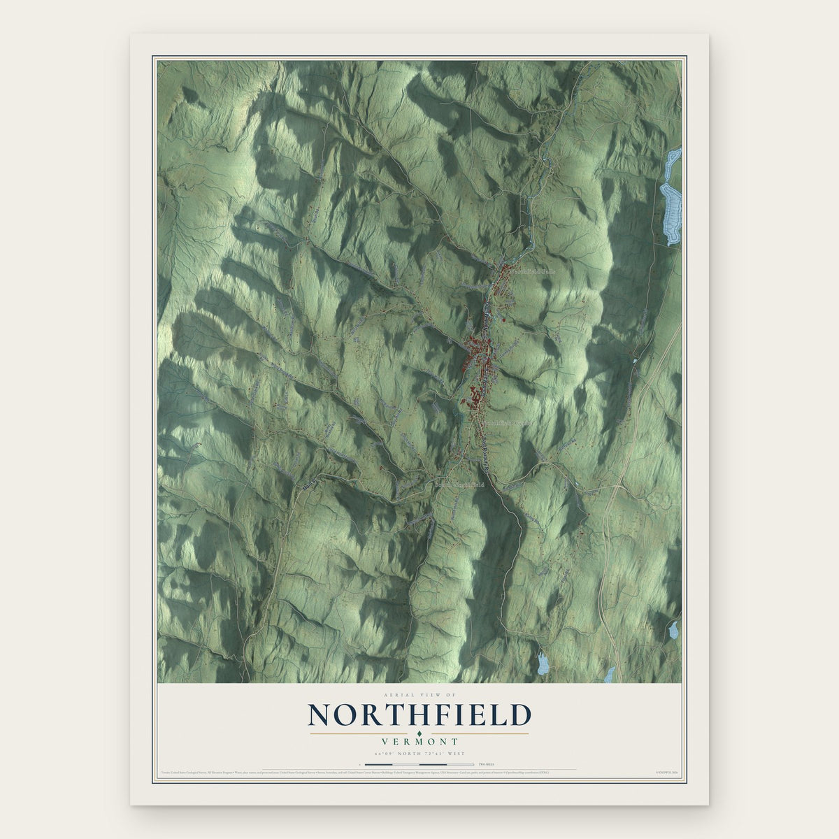 Northfield, Vermont map print, the full design