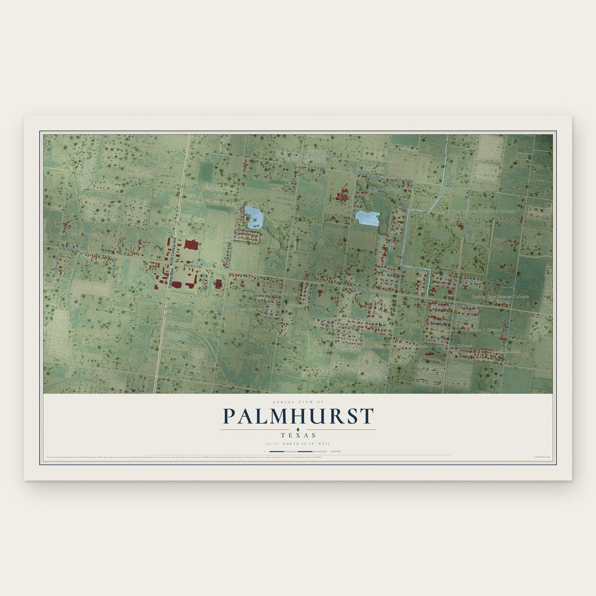 Palmhurst, Texas map print, the full design