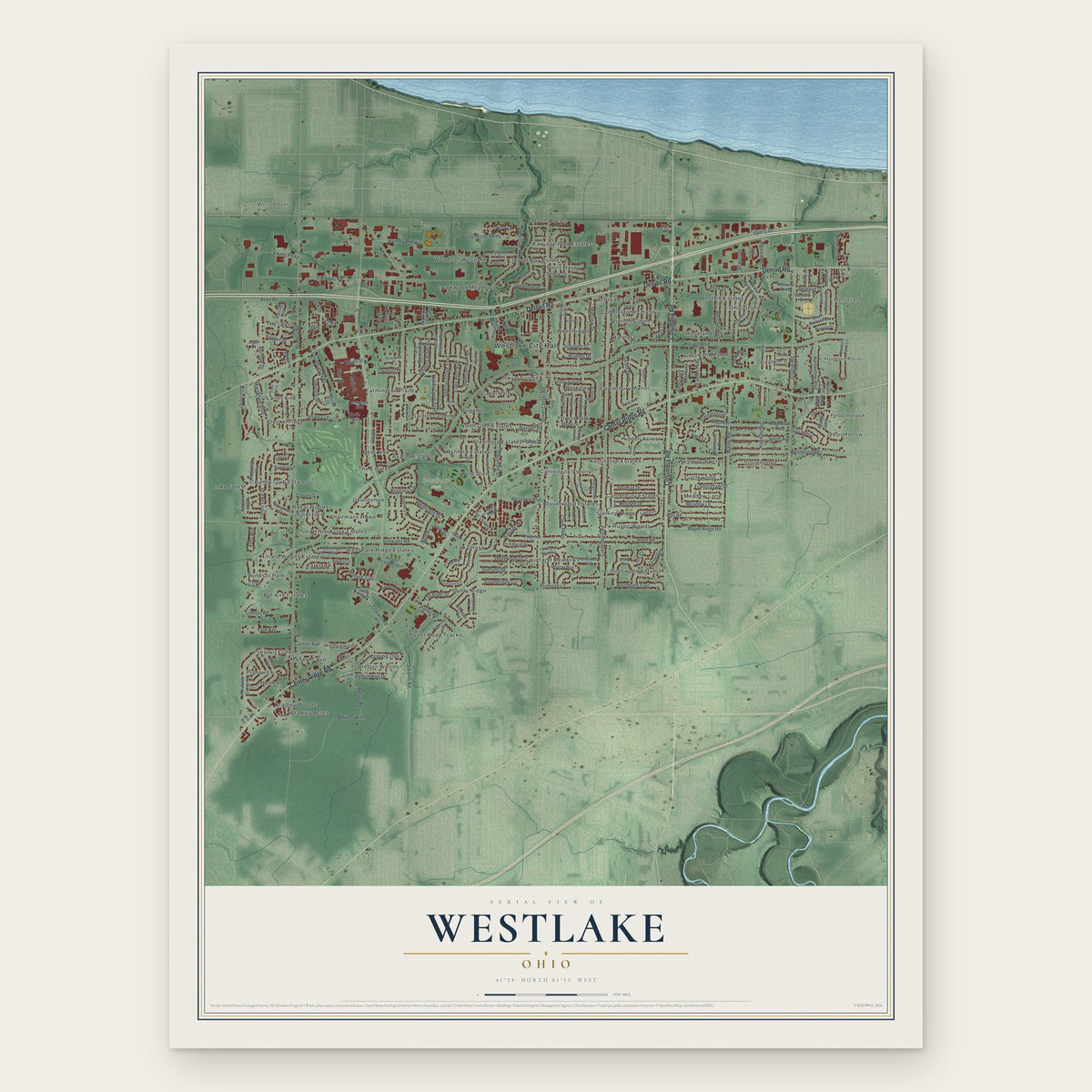 Westlake, Ohio map print, the full design