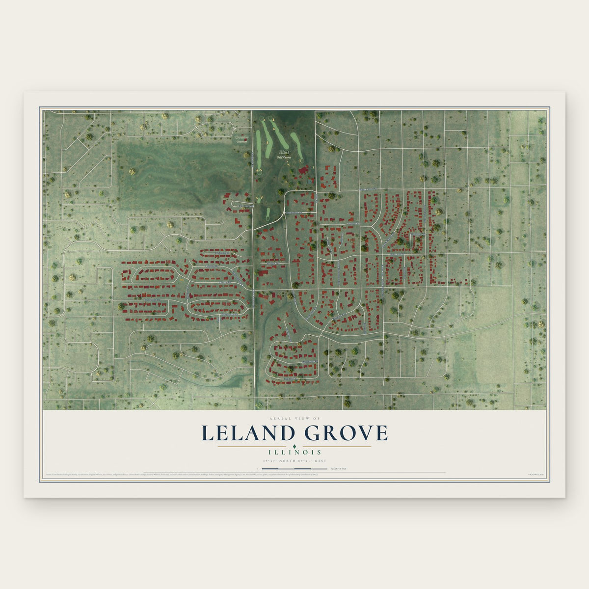Leland Grove, Illinois map print, the full design