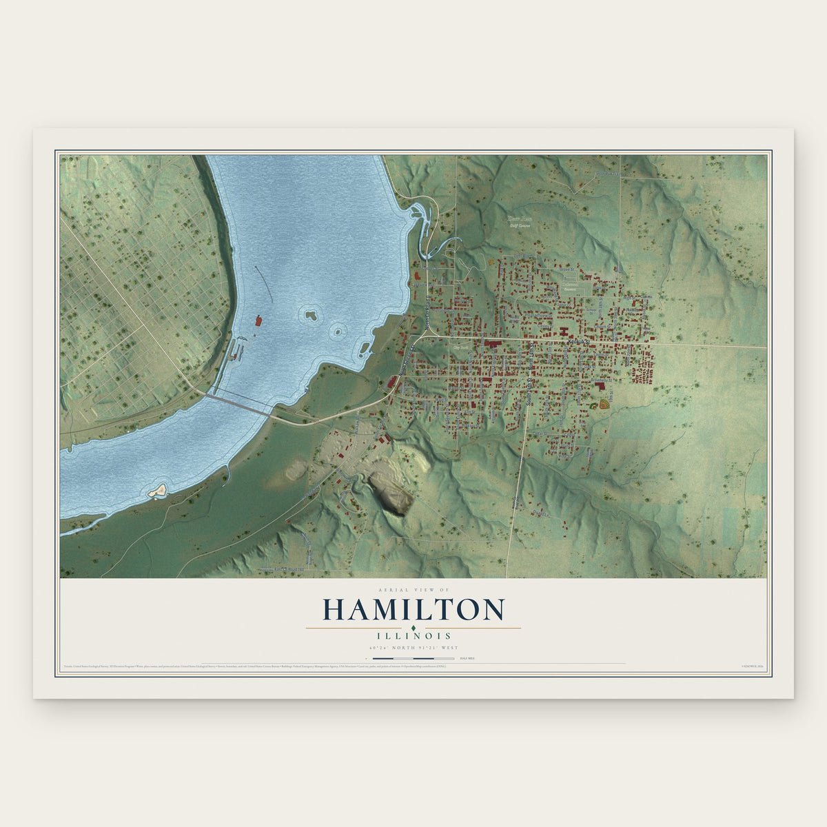 Hamilton, Illinois map print, the full design