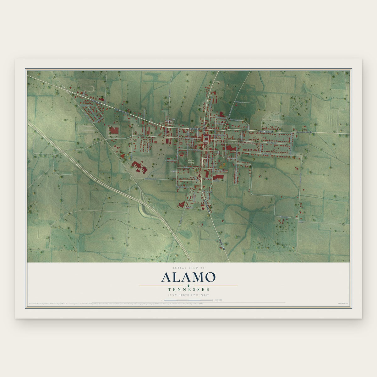 Alamo, Tennessee map print, the full design