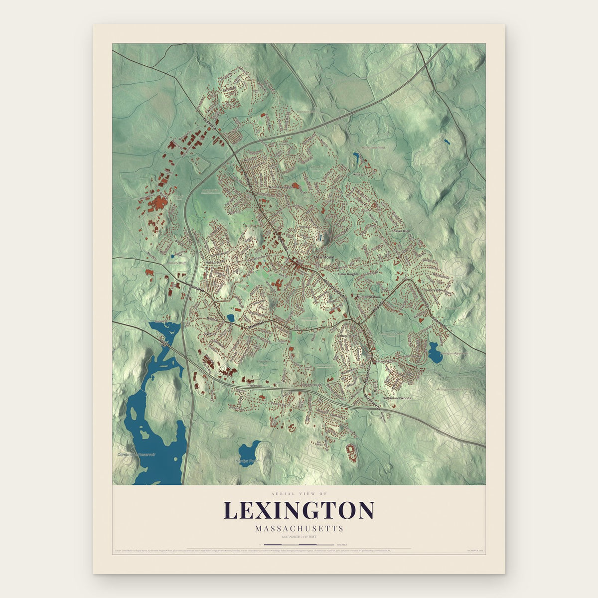 Lexington, Massachusetts map print, the full design