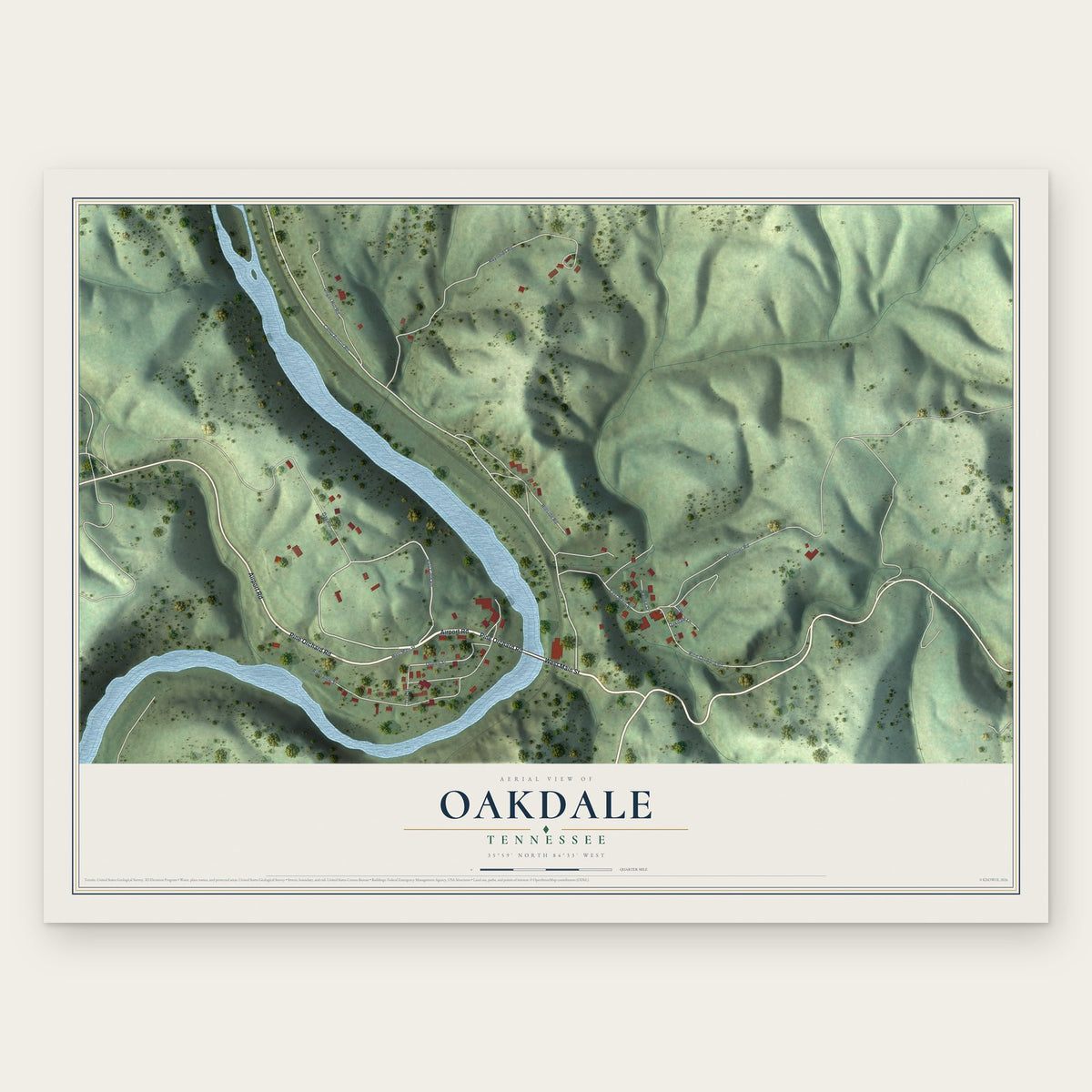 Oakdale, Tennessee map print, the full design