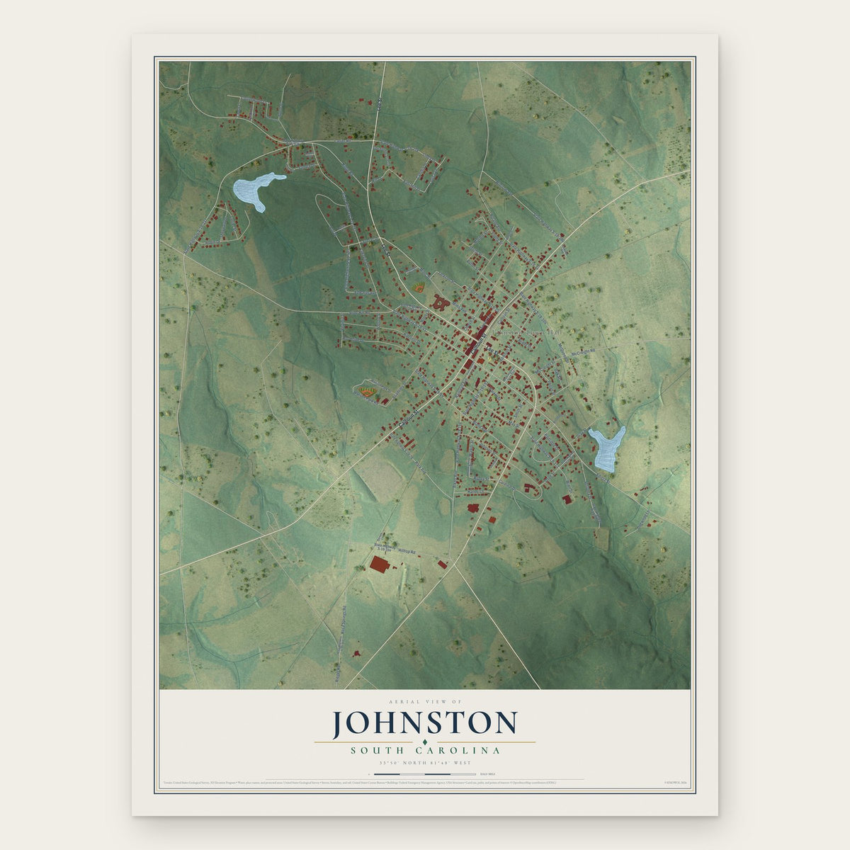 Johnston, South Carolina map print, the full design