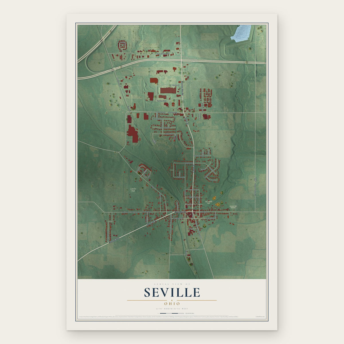 Seville, Ohio map print, the full design