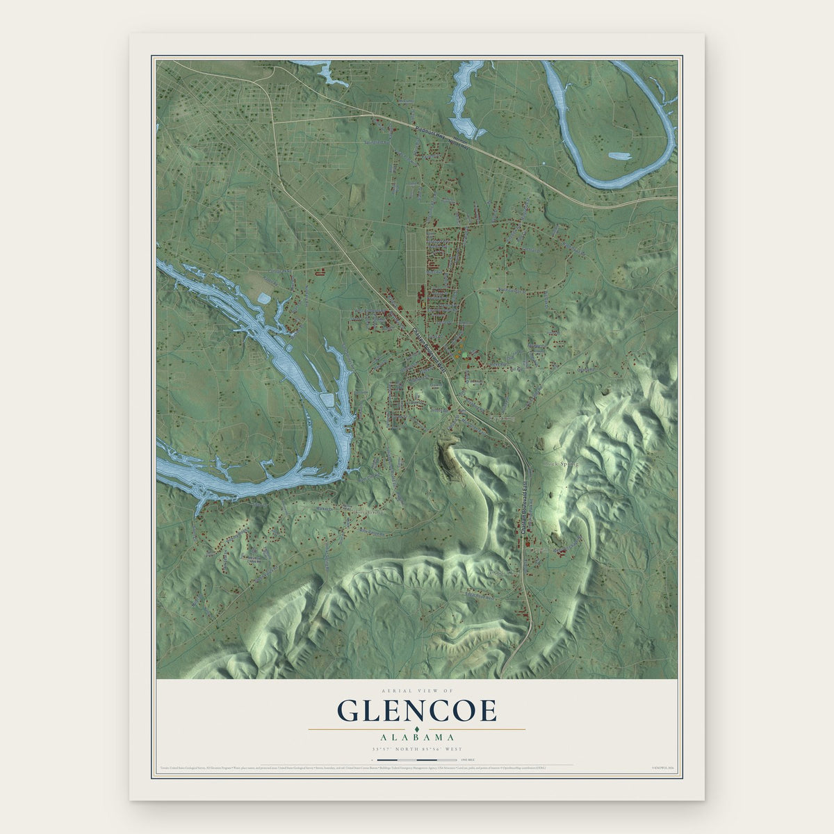 Glencoe, Alabama map print, the full design