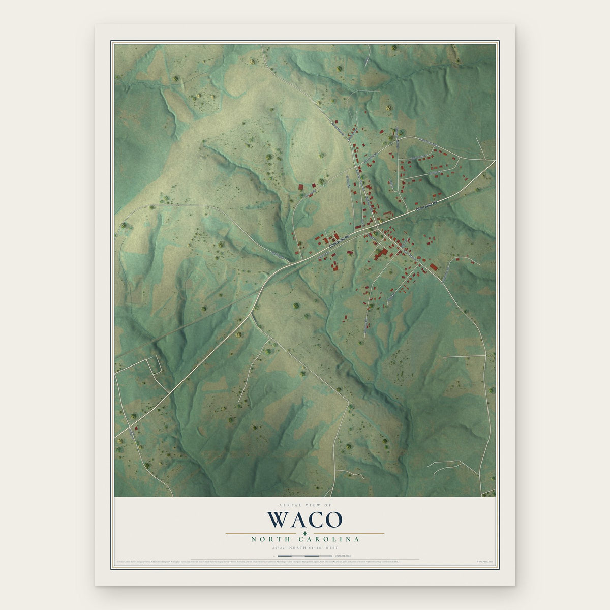 Waco, North Carolina map print, the full design
