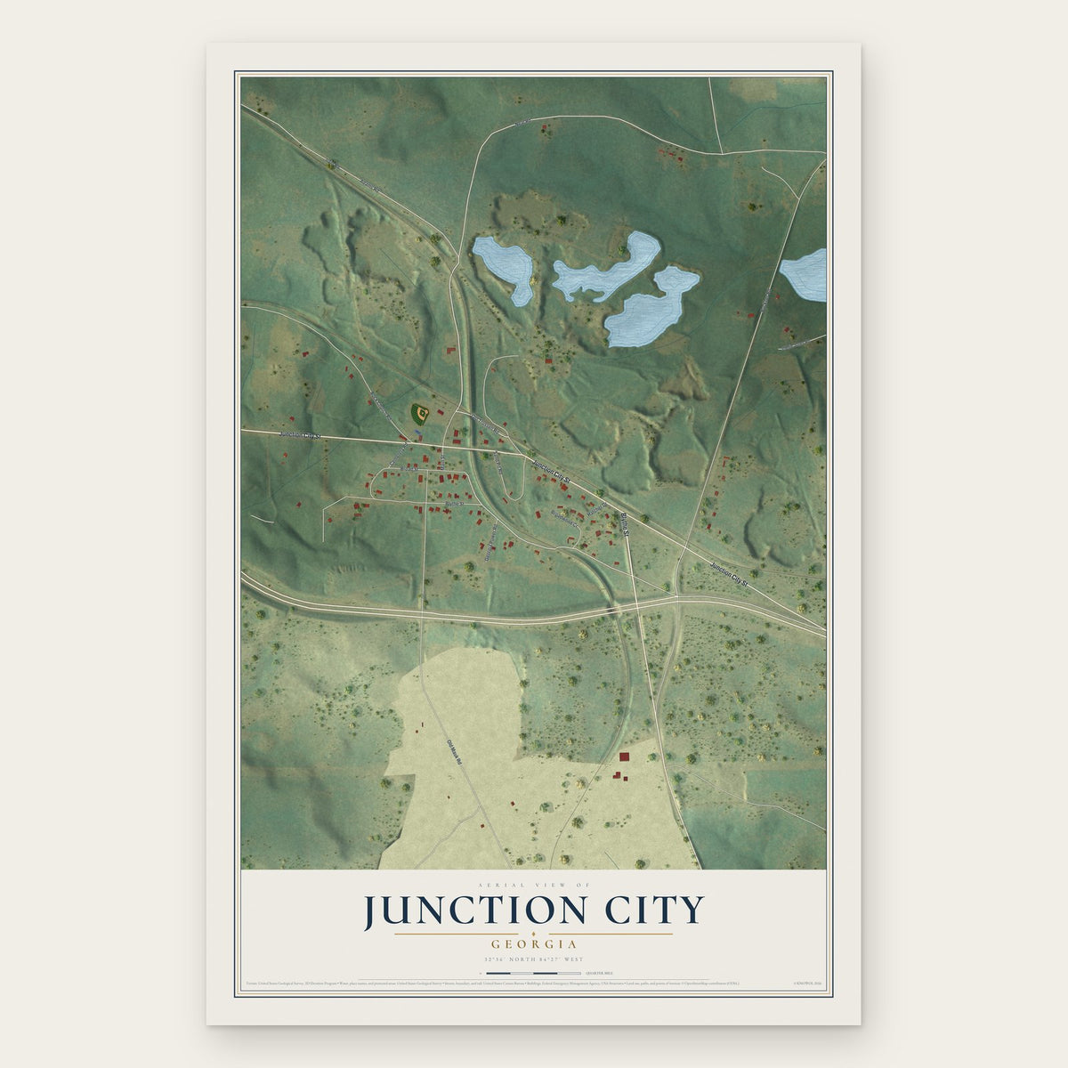 Junction City, Georgia map print, the full design