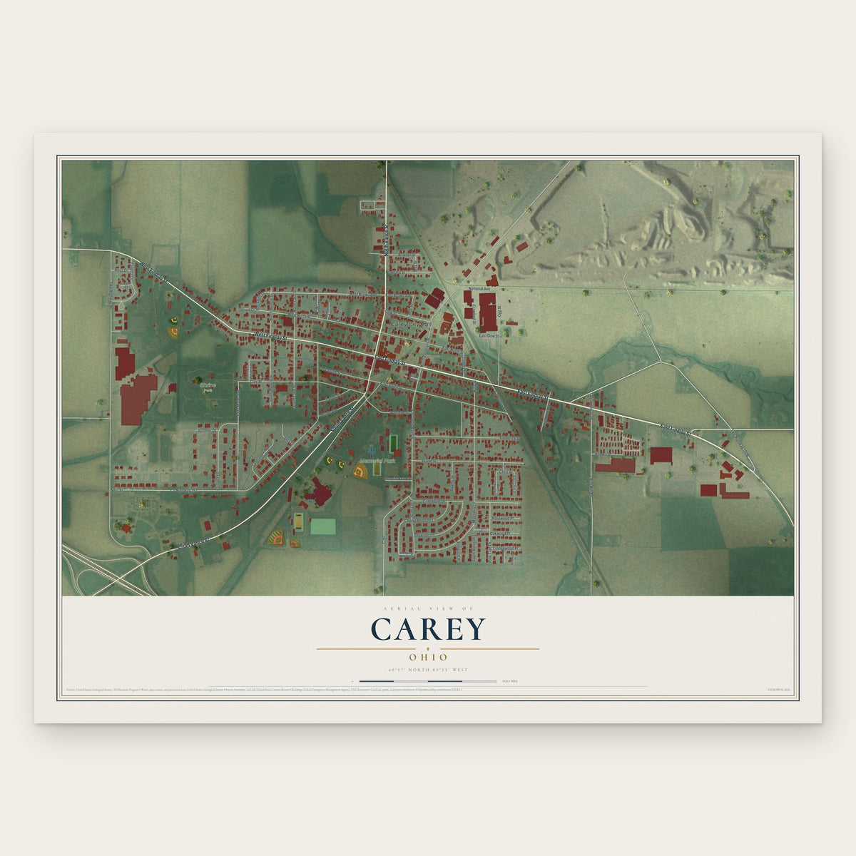 Carey, Ohio map print, the full design