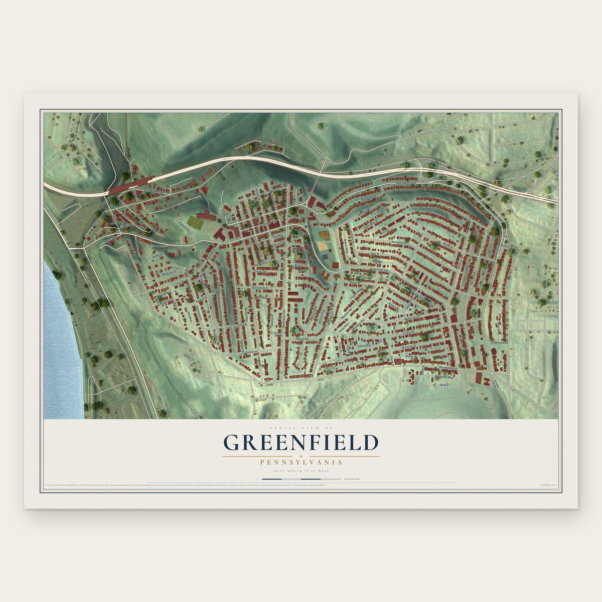 Greenfield, Pennsylvania map print, the full design