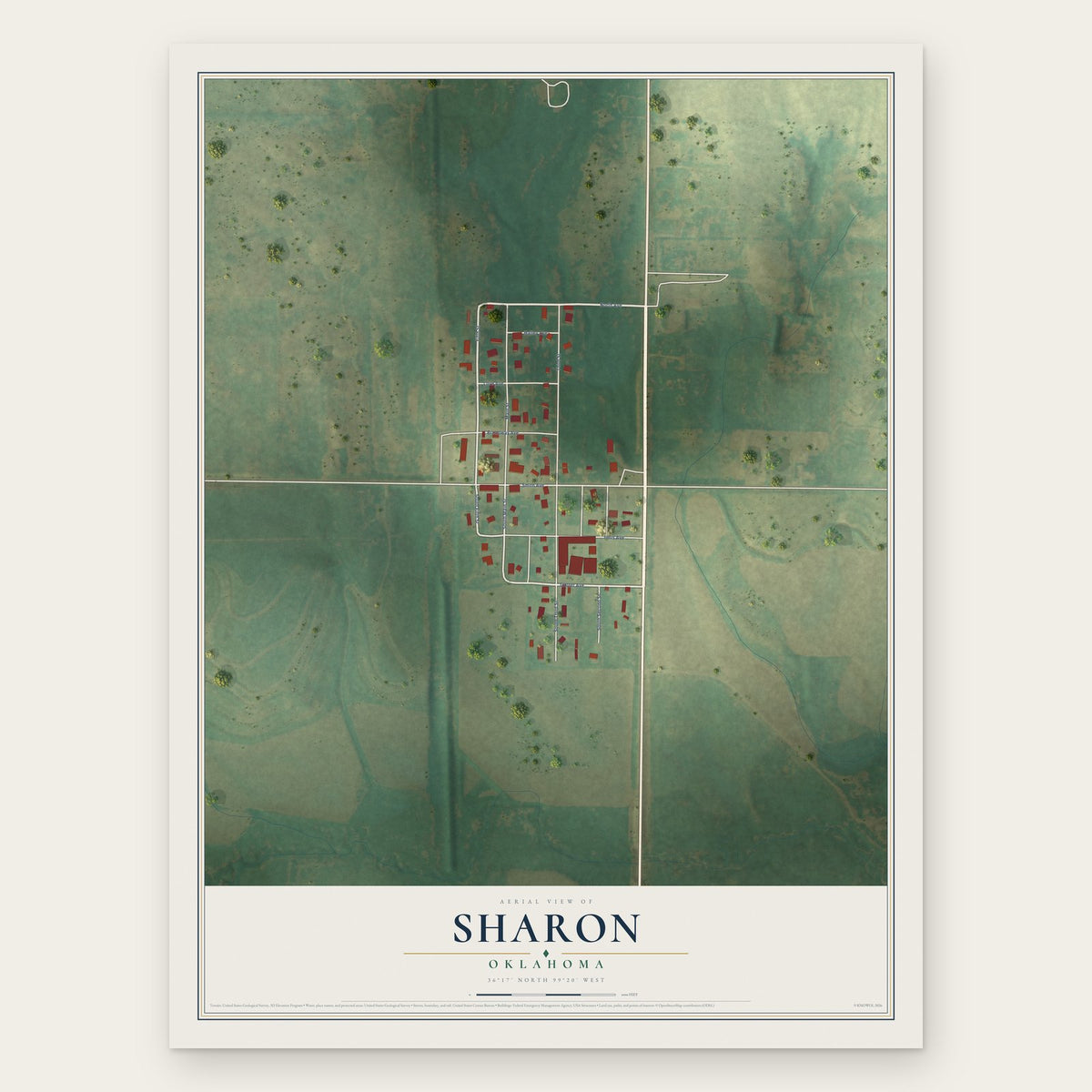 Sharon, Oklahoma map print, the full design