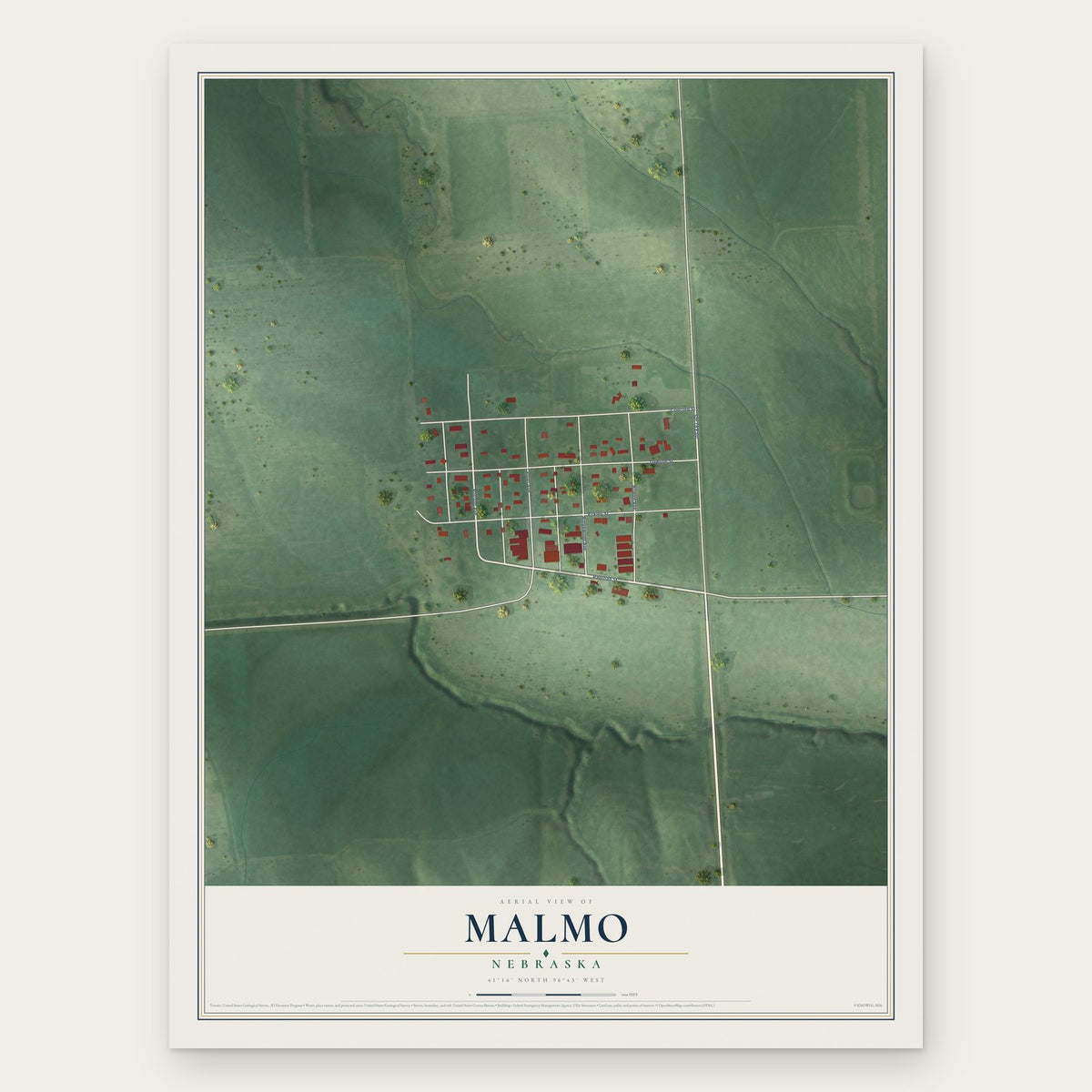 Malmo, Nebraska map print, the full design