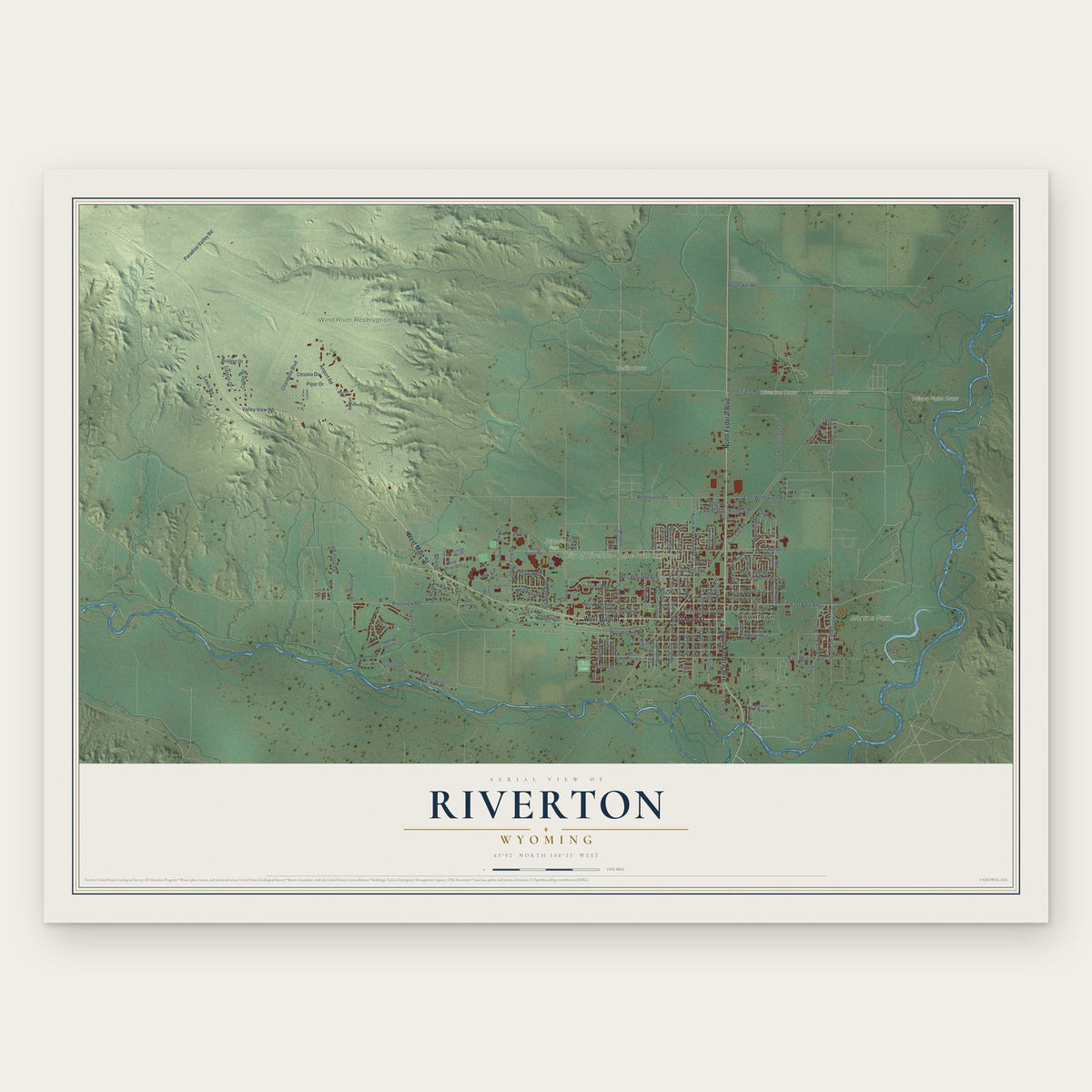 Riverton, Wyoming map print, the full design