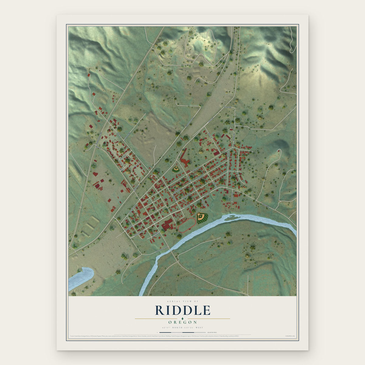 Riddle, Oregon map print, the full design