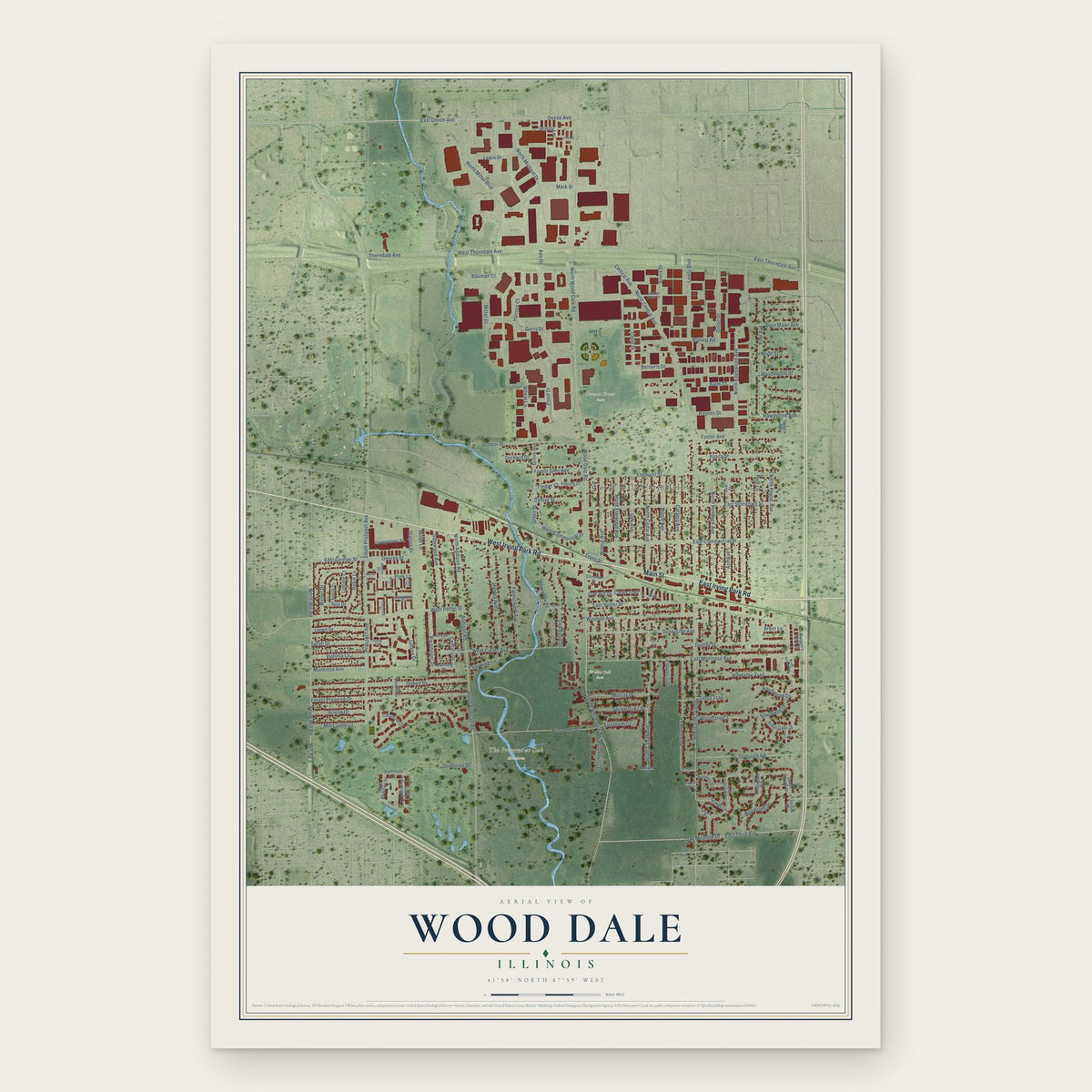 Wood Dale, Illinois map print, the full design