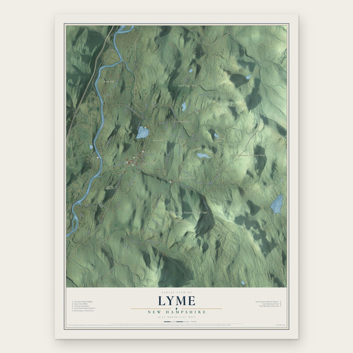 Lyme, New Hampshire map print, the full design