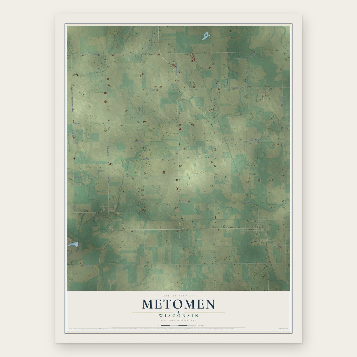 Metomen, Wisconsin map print, the full design