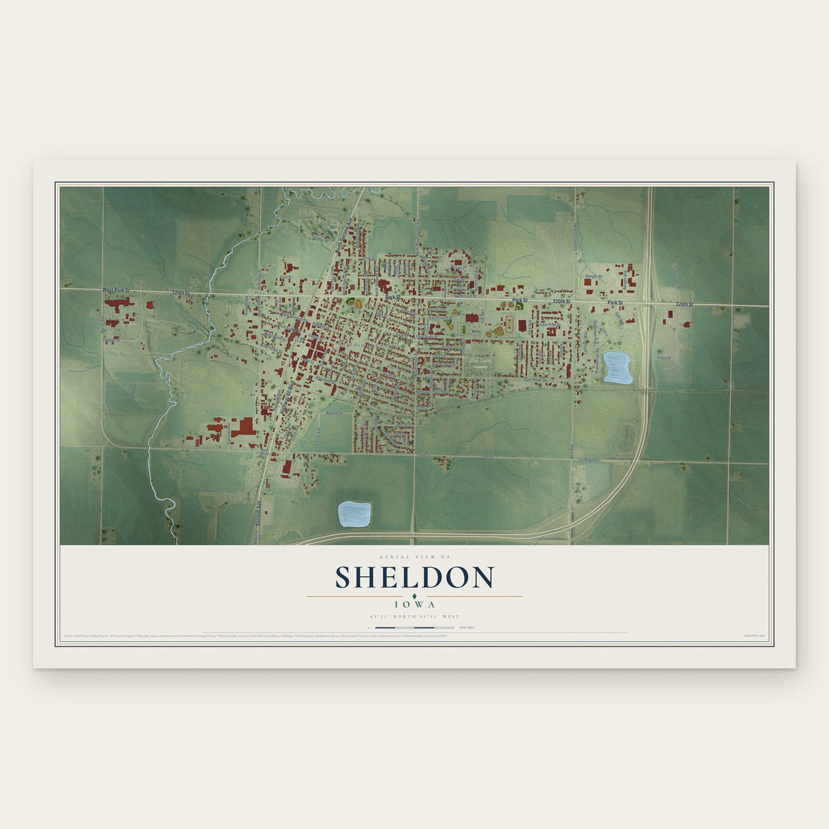 Sheldon, Iowa map print, the full design