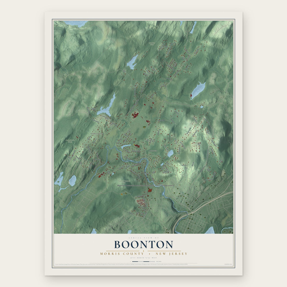 Boonton, Morris County, New Jersey map print, the full design