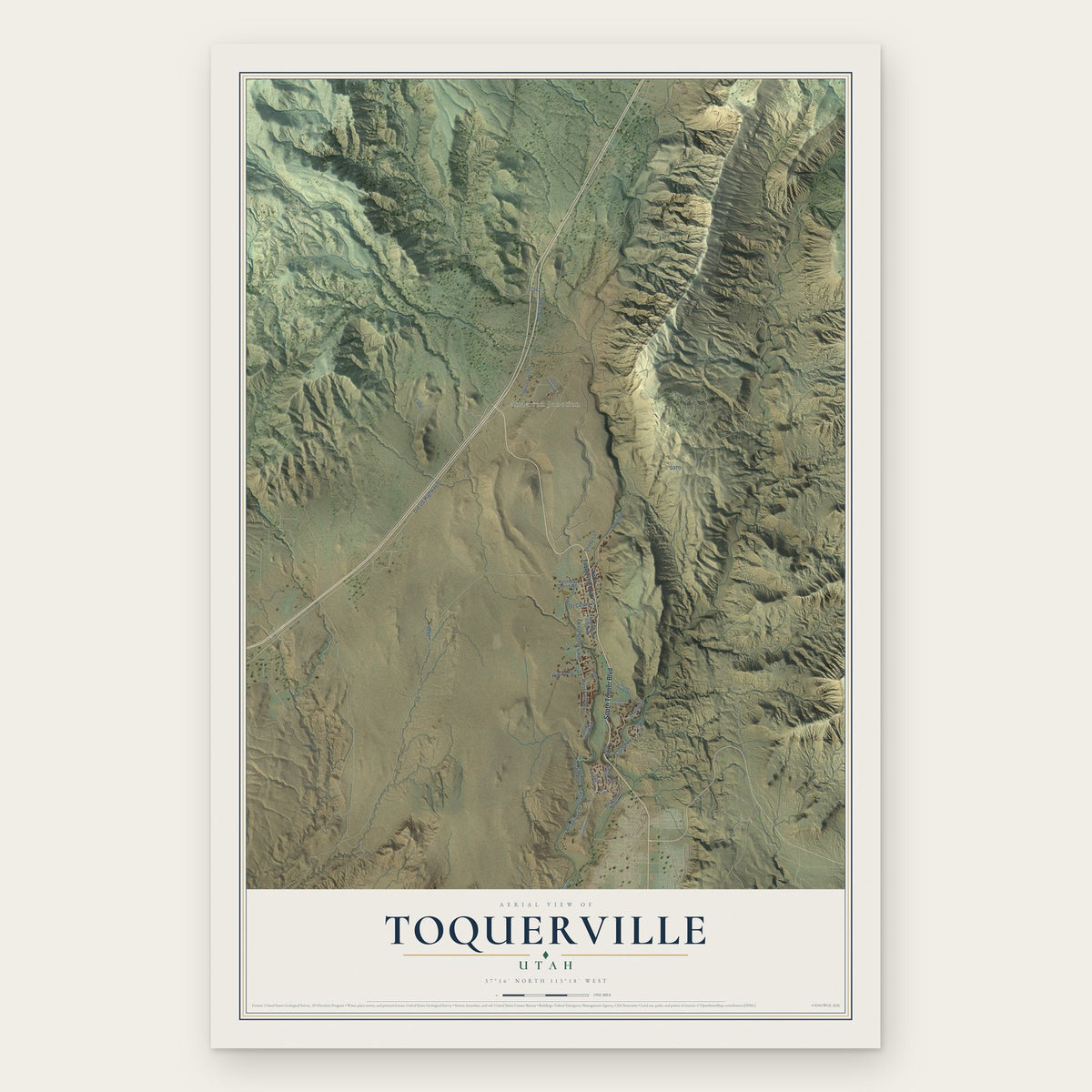 Toquerville, Utah map print, the full design