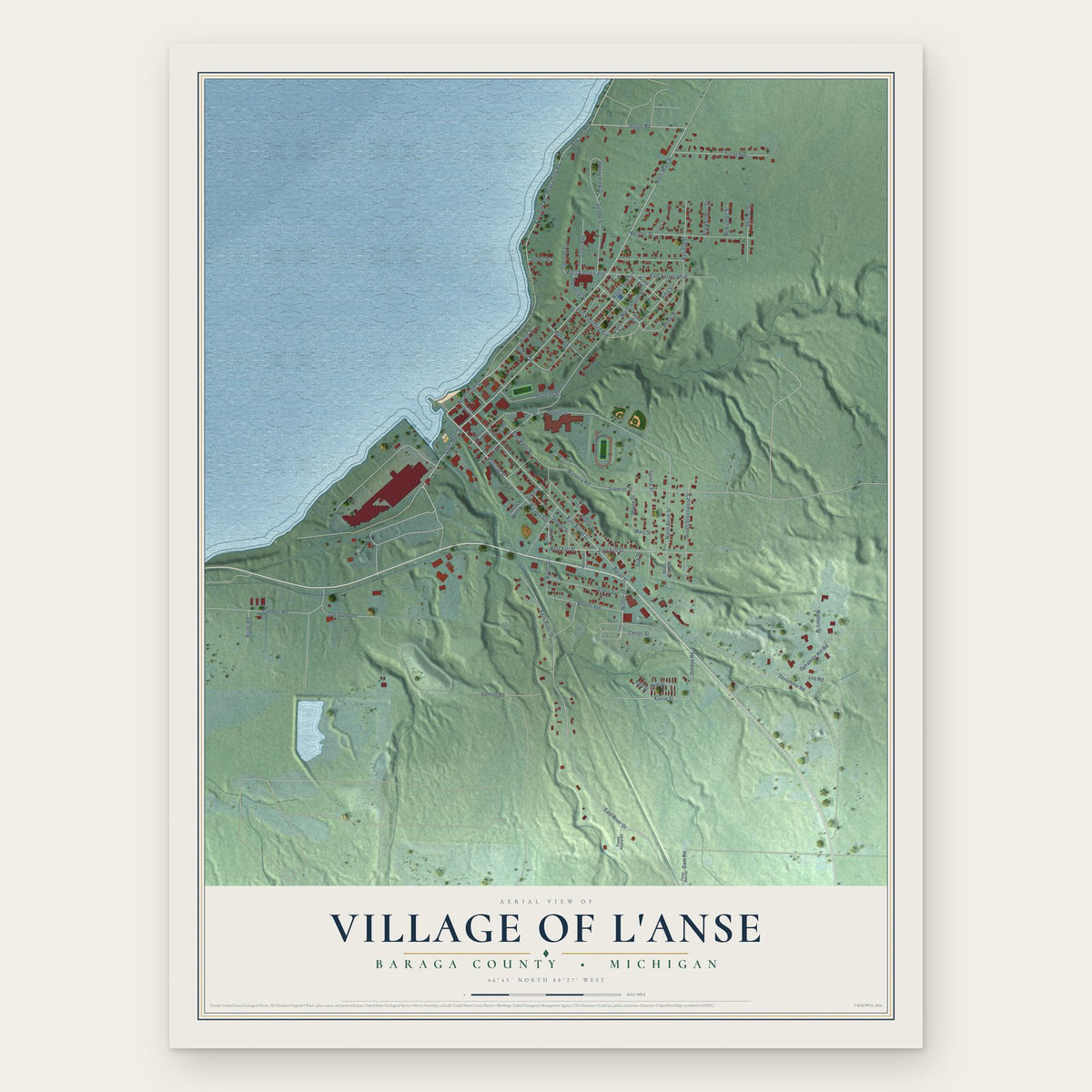 L'Anse, Michigan map print, the full design