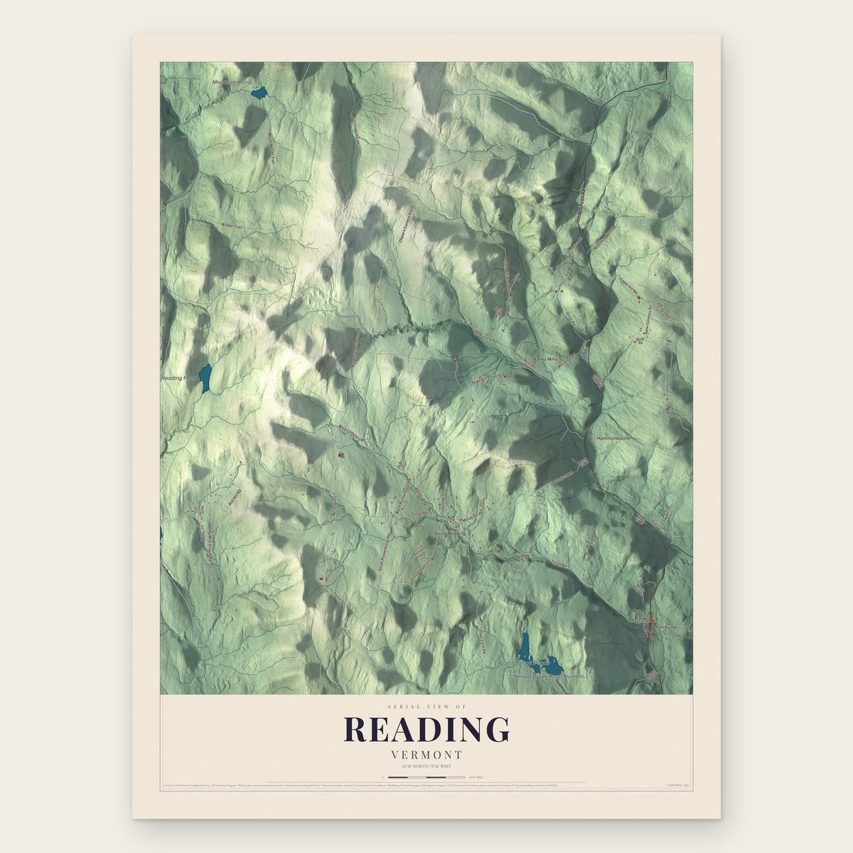 Reading, Vermont map print, the full design