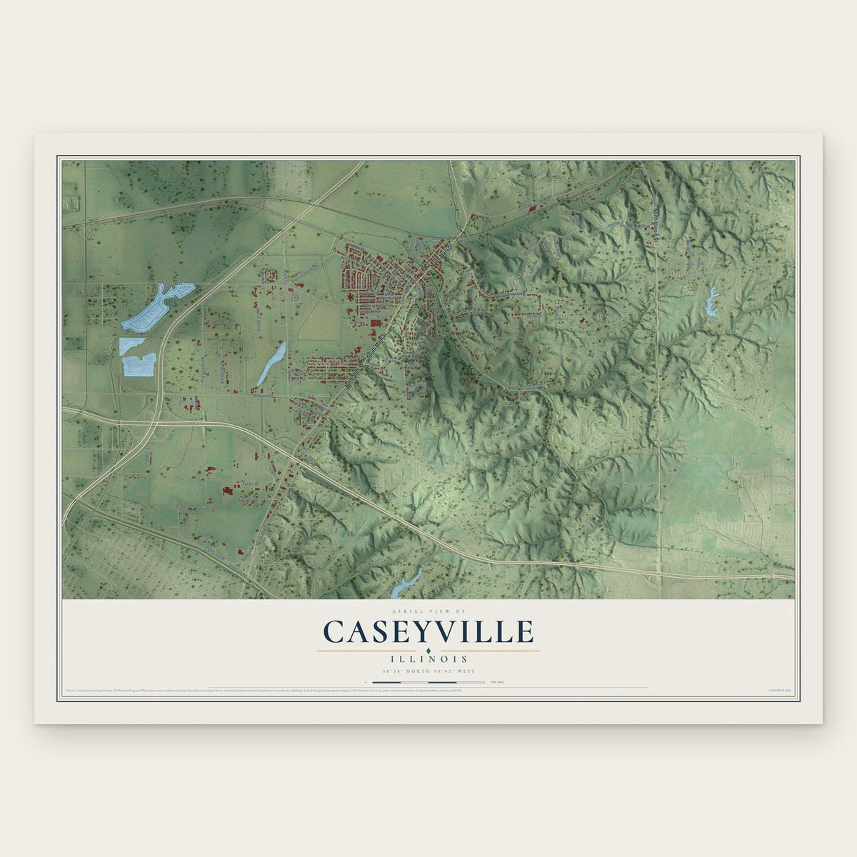 Caseyville, Illinois map print, the full design