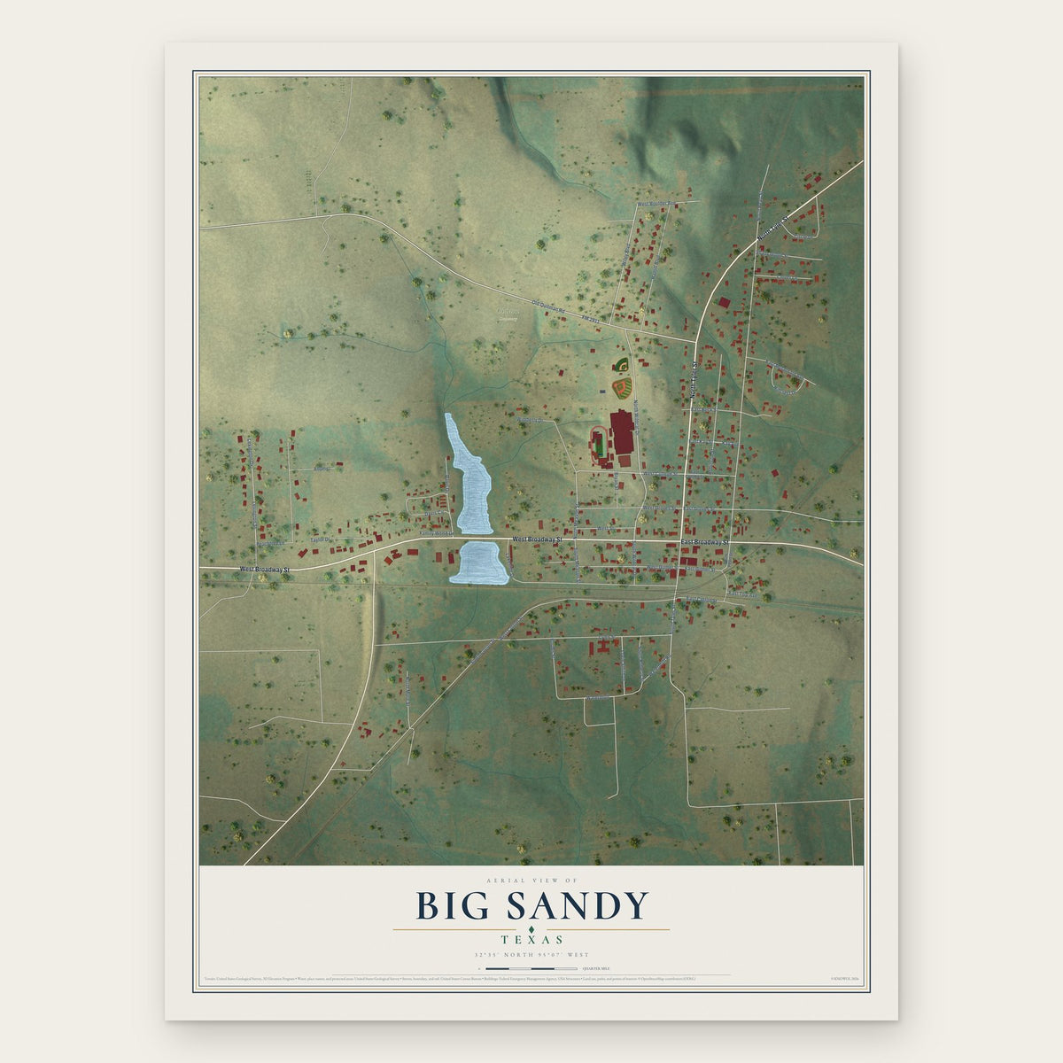 Big Sandy, Texas map print, the full design