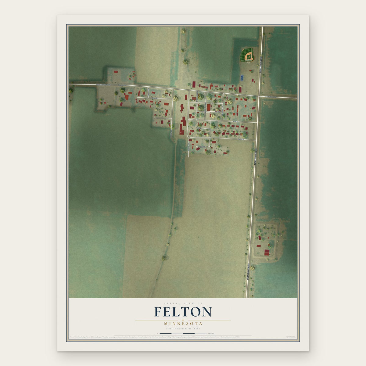 Felton, Minnesota map print, the full design