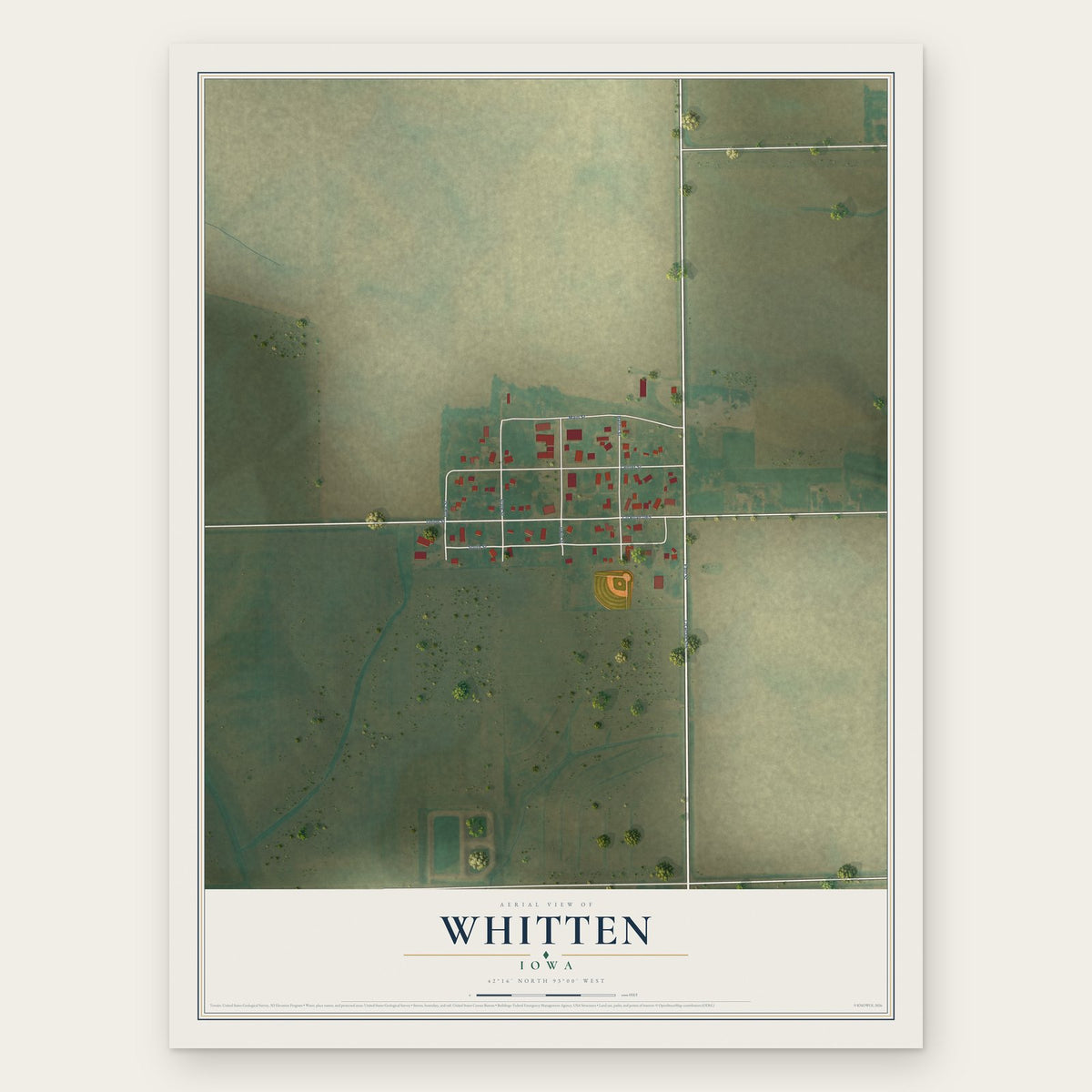 Whitten, Iowa map print, the full design