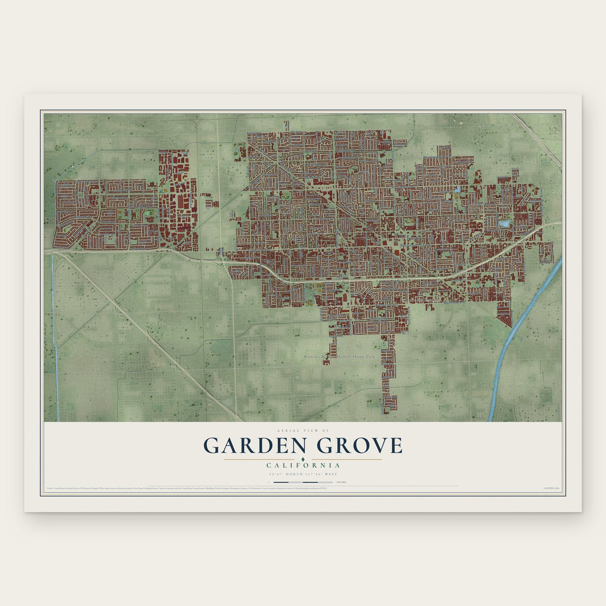 Garden Grove, California map print, the full design