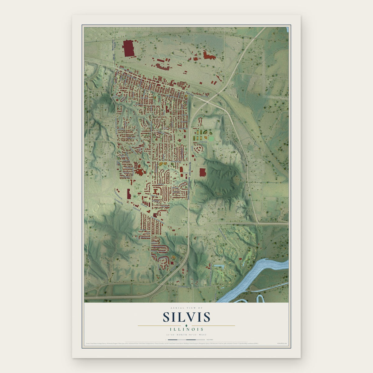 Silvis, Illinois map print, the full design